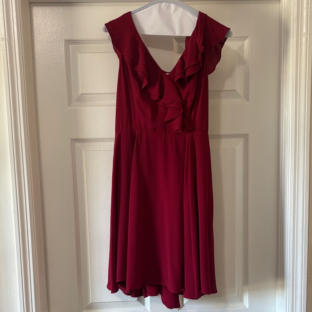 Adorable Red V-Neck Dress with Ruffles